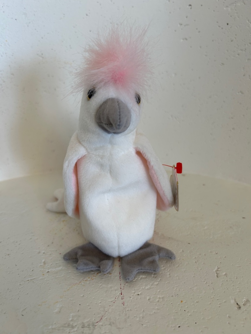 Ty White Cockatoo Plush with Pink Crest